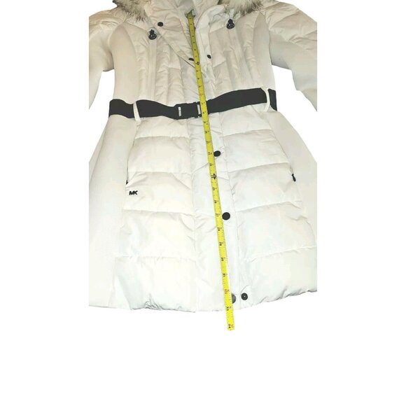 Michael Kors Women's White Winter Zipper BELT Puffer Hooded Coat Jacket Small - Picture 6 of 16